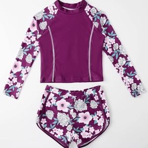 Girls Floral Rash Guard Set